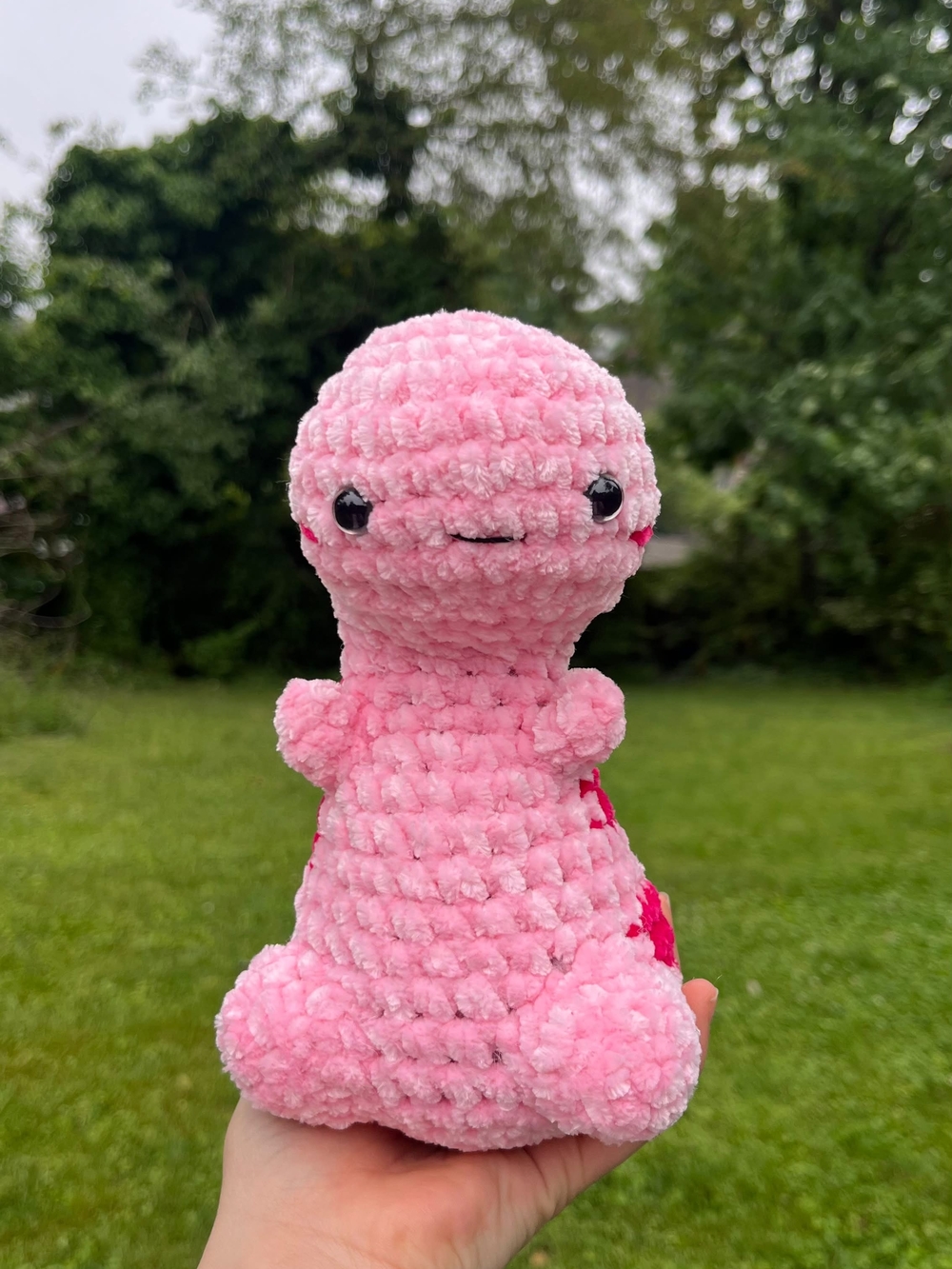 crochet handmade pink dinosaur plushie